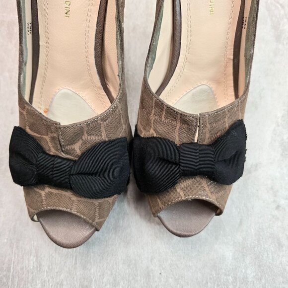 Platform Stiletto High Heels 8.5 Brown Suede Croc Dressy Retro Peep Toe Bow Pump - Picture 10 of 10